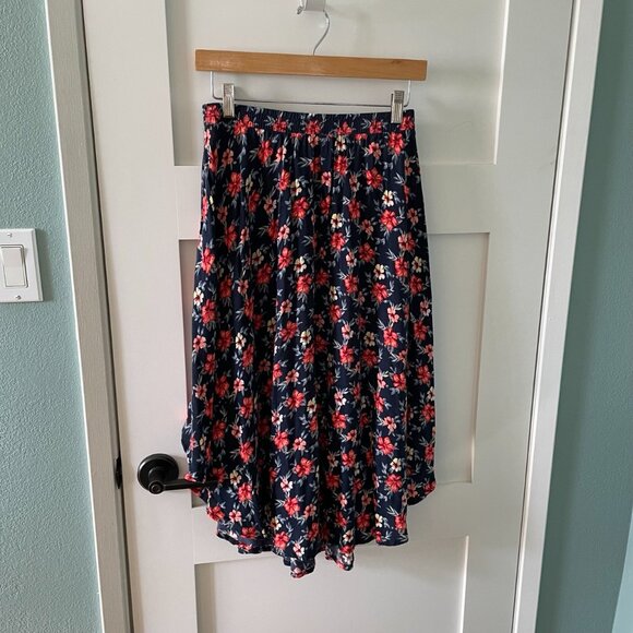 Hollister Long Floral Navy and Red Skirt - Picture 1 of 6
